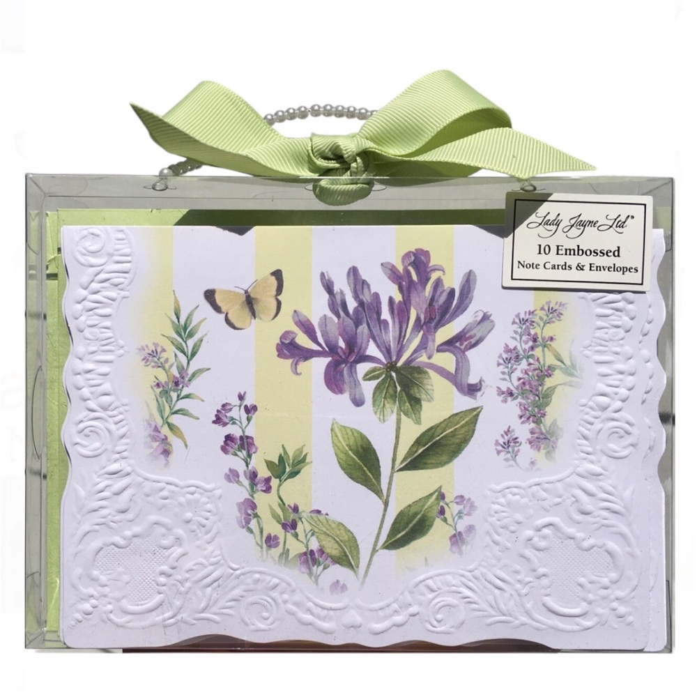 Lady Jayne Purple Floral Embossed Blank Note Cards in Acrylic Purse Box, 10 ct